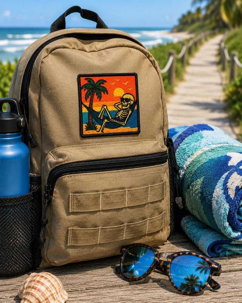 Beach Bum Skeleton Patch/Iron-on Patch/Sunglasses Hammock/Coconut Girl/Sew-On Applique for Clothing Vest/Jacket Hats Tote Bags Backpack image 3