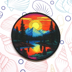Mountain Patch Iron-on/Sew-on Applique for Jackets, Clothing, Backpack, Nature Badge, Camping Patch, Hiking, Forest, Lakes & Rivers, Animals