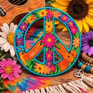Peace Sign Patch/Iron-on Patch/Flower Child, Daisy, Boho Hippie, Woodstock Music Festival/Sew-on Applique for Vest/Jacket Clothing Backpack