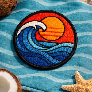 Wave Patch/Iron-On Patch/Simple Beach Gift/Coconut Girl Fun Vacation Souvenir/Sew-On Applique for Clothing Vest/Jacket Backpack Tote Bag Hat
