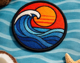 Wave Patch/Iron-On Patch/Simple Beach Gift/Coconut Girl Fun Vacation Souvenir/Sew-On Applique for Clothing Vest/Jacket Backpack Tote Bag Hat