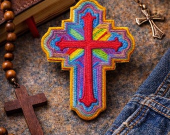 Christian Cross Patch/Iron-On Patch/Religious Faith Gift/Inspirational Decor Craft/Sew-on Applique for Clothing Vest/Jacket Hats Backpack
