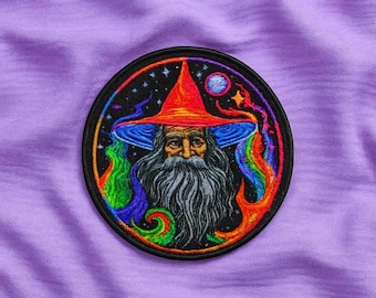 Wizard Patch/Iron-On Patch/Sew-on Applique for Vest/Jacket Clothing Backpack, Mystical, Dark Fantasy Sorcerer, Arcane Spell Book, RPG Badge