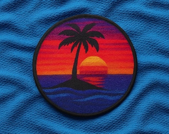 Island Escape Patch/Ocean Wave/Iron-On Patch/Beach Vibe Patch/Tropical Adventure/Palm Tree/Sew-on Applique for Tote Bags/Backpacks/Clothing