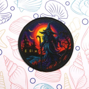 Scary Witch Patch Iron-on/Sew-on Applique for Vest Jacket Clothing, Halloween Badge, Sorceress, Spooky Creepy Evil Spell Caster, Horror Fans