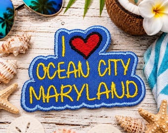 I Love Ocean City Maryland Patch/Iron-On Patch/Souvenir Gift/Fun Beach Vacation/Embroidered Sew-on Applique for Clothing Jacket Hat Backpack
