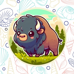Cute Bison Sticker Decal, Buffalo Waterproof Vinyl Sticker, Water Bottle Laptop Car Truck Window Bumper Decal, Cartoon , Kids Craft, Nature