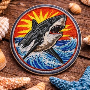 Great White Shark Patch/Iron-on Patch/Scuba Diving Gift/Carcharodon Carcharias/Sew-on Applique for Jacket/Vest Backpack Clothing Backpacks