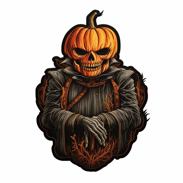 King of The Pumpkins Patch Iron-on/Sew-on Custom DIY Applique for Vest Jacket Denim Clothing Halloween, Decorative Badge, Scary Pumpkin Head