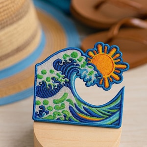 Ocean Waves Patch Iron-On for Backpacks, Jackets & Coastal Apparel, Sea Patch for Beach Bags and Outdoor Gear, for Beach Lovers, Travel Bags