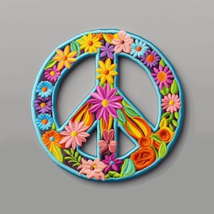 Peace Sign Patch Iron-on/Sew-on Custom Applique for Vest Jacket Denim Clothing Backpack, Decorative Badge, Flower Daisy Boho Hippie Retro
