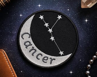 Cancer Zodiac Sign Patch/Iron-On Patch/Horoscope Constellation/Celestial Star Signs/ Astrology Gift/Embroidered Sew-On Applique for Clothing