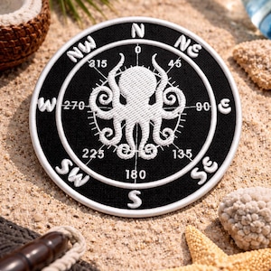Naszywka z kierunkiem kompasu/Naszywka do prasowania/Logo ośmiornicy/Morze morskie/Natura/Rekin/Haftowana aplikacja do naszycia na odzież, kurtkę, plecak