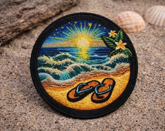 Flip Flop Beach Life Patch/Iron-On Patch/Ocean Wave Souvenir/Fun Vacation - Coconut Girl/Sew-On Applique for Clothing Tote Bag Jacket Bags