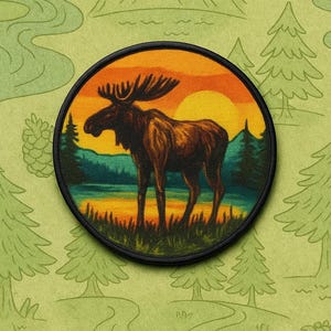 Moose Patch/Iron-On Patch/Sew-on Applique for Vest/Jacket Clothing, Wild Animal Badge, National Parks, Nature Souvenir, Hiking, Camping