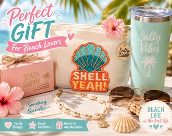 Shell Yeah! Patch/Pastel Seashell w/Bubble Letters/Iron-On Patch/Coconut Girl Beach Vibe/Sew-On Applique for Clothing Tote Bag Vest Backpack