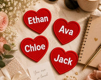 Custom Embroidered Heart Patch – Personalized Text Patches | Colorful Name Patch Iron-On or Sew-On | For Clothing Hats Jeans Uniforms Bags