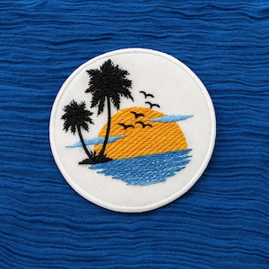 Parche de isla tropical/parche termoadhesivo/olas/souvenir de viaje/palmeras/aplicación bordada para coser en ropa, chalecos y chaquetas