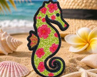 Preppy Seahorse Patch/Iron-On Patch//Beach Vibes & Coconut Girl/Fun Vacation/Sew-on Applique for Clothing Tote Bag Vest/Jacket Hats Backpack