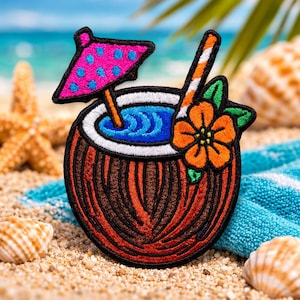 Coconut Drink Patch, Trucker Hat Patches, Summer Patch, Beach Patch, Retro Patch, Alcohol Patch, Preppy Patch Iron On Patch, Patch for Hat