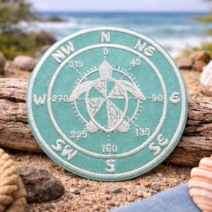 Turtle Compass Patch/Iron-On Patch/Coconut Girl Fun Vacation/Beach Vibes/Embroidered Sew-On Applique for Clothing Vest/Jacket Hats Backpack