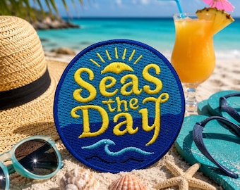 Seas the Day Patch/Iron-On Patch/Beach Vibes/Souvenir Gift/Simple Patch/Ocean Waves/Sew-on Applique for Clothing Vest Tote Bags Backpack