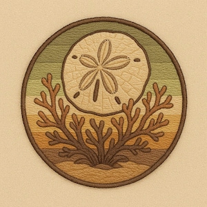 Sand Dollar Coral Reef Patch/Naturalistic Earthy Thread Tones Patch/Iron-on Applique/Embroidered Sew-On for Tote Bags/Backpacks/Beach Patch