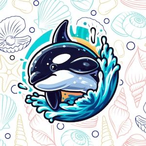 Sticker épaulard mignon, vinyle autocollant imperméable, décalcomanie bouteille d'eau pour ordinateur portable, souvenir de voyage, animal de l'océan, dessin animé, travaux manuels pour enfant, requin