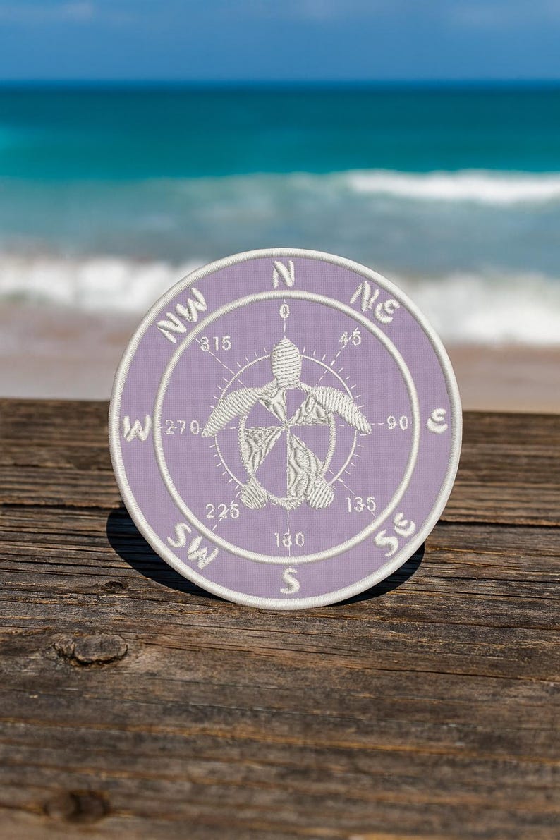 Aplique de bússola/Aplique de tartaruga/Aplique termocolante/Aplique oceano/Aplique bordado para costurar em jaquetas, roupas e mochilas/Garota coco/Vibes de praia Lavender