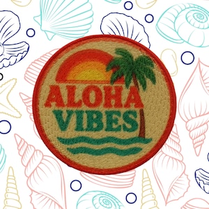 Patch Aloha Vibes/Aplique de passar a ferro/Patches estilo cartão postal retrô/Bordados para costurar em bolsas e mochilas/Aventura na praia/Patch do Havaí
