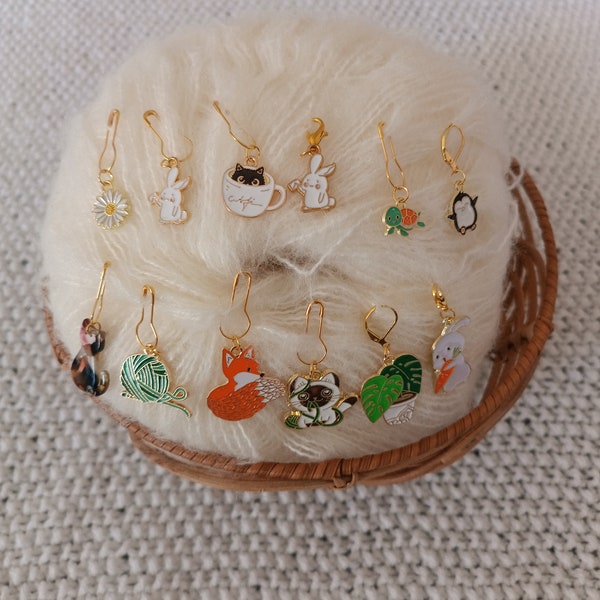 Stitch marker / Stitch marker Rabbit / Cat / Fox / Ball / Monstera / Penguins / Turtle / Flower