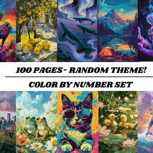 100 páginas de colorear por números con temática aleatoria – Procreate, SVG, PNG, PDF (descarga digital)