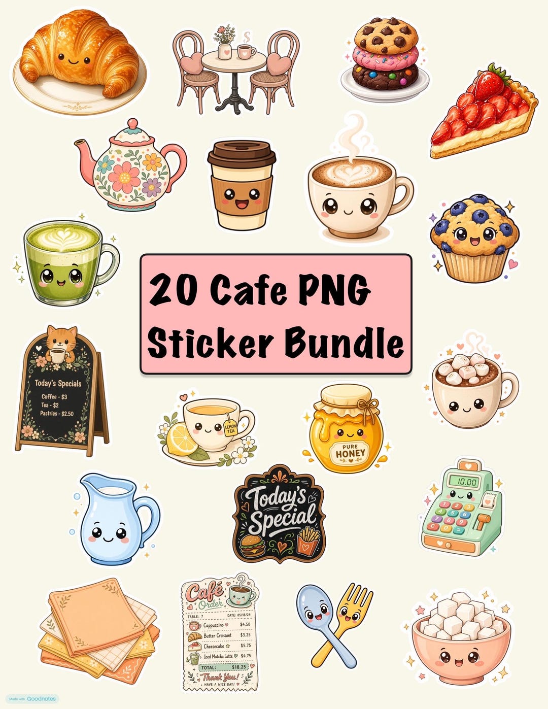Cute Café Sticker Pack, Coffee Shop Stickers, Kawaii Latte & Bakery ...