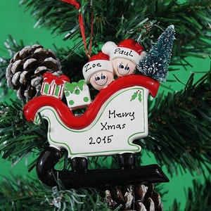 Schlitten Familie personalisierte Weihnachtsbaum Dekoration Ornament von 2 / 3/ 4/ 5 / Weihnachtsgeschenk / personalisierte Stammbaum Dekoration Kugel