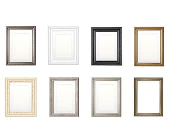 Ornate Shabby Chic Picture Frame With White Mount -Choice of 8 Colours & All Sizes- Photo Print Frame White Gold Black distress white Silver