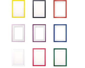 Rainbow Colour Range Frame With White Mount -Choice of 18 Colours & All Sizes- Photo Print Frame White Black Gold Silver Pink Red Blue Green