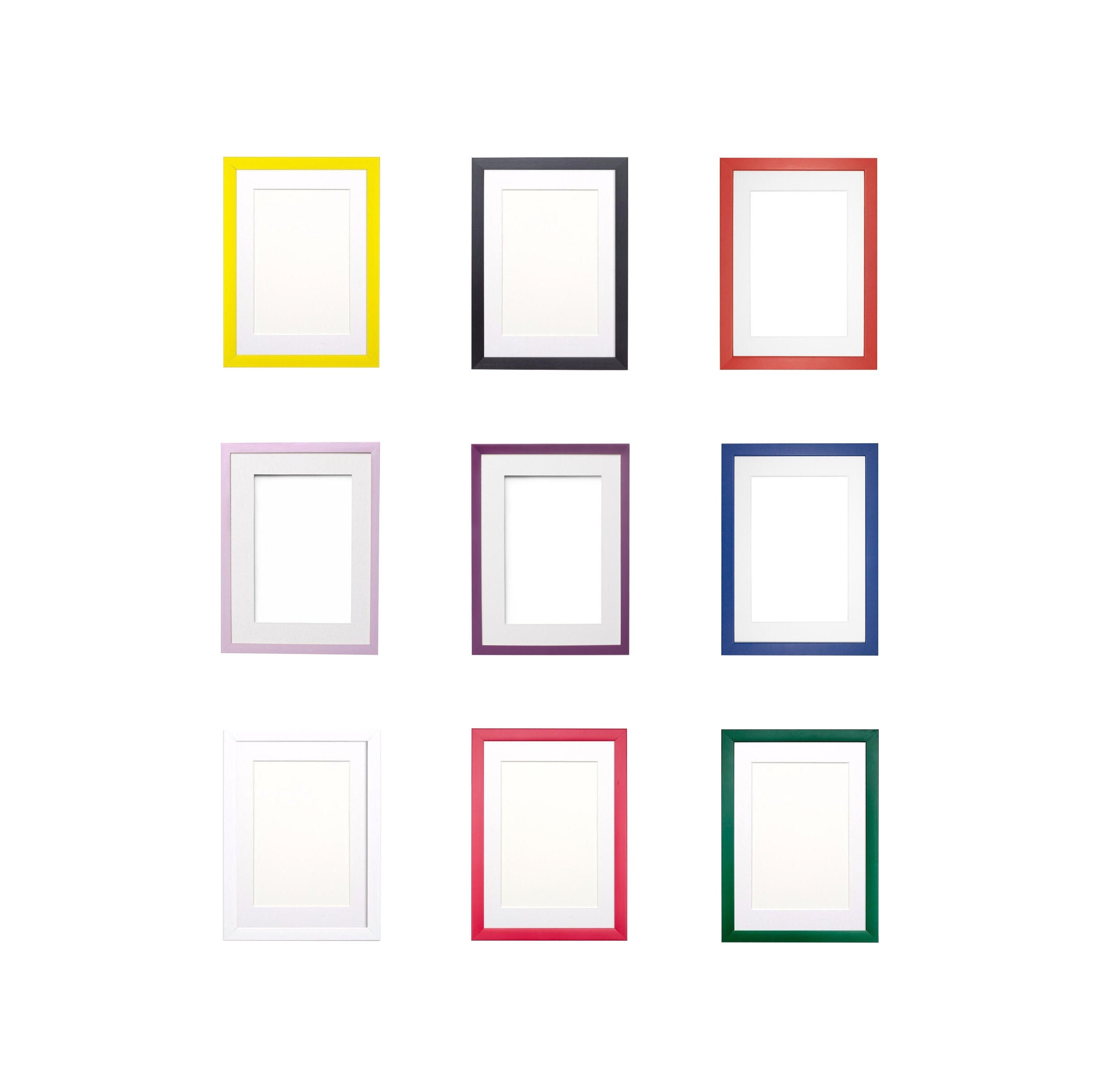 Rainbow Colour Range Frame With White Mount -Choice of 18 Colours & All Sizes- Photo Print Frame White Black Gold Silver Pink Red Blue Green