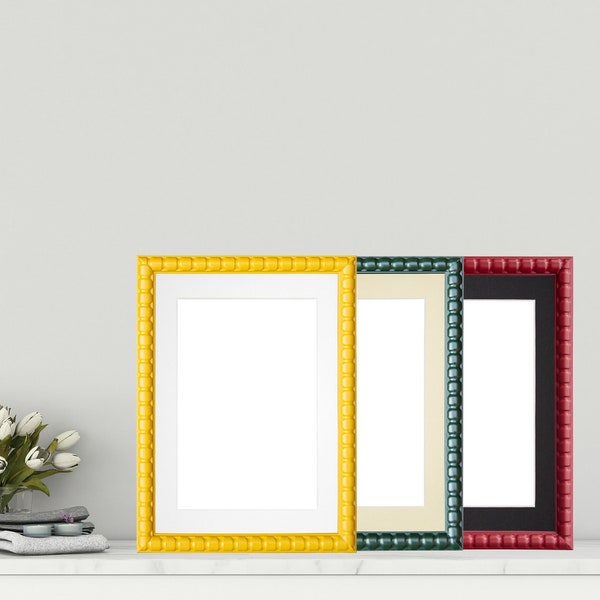 Bobbin Range Picture Frame With Mount Photo Print Frames -Choice of Colours & Sizes A2 A3 A4 A5 Red Green Yellow With Passepartout White