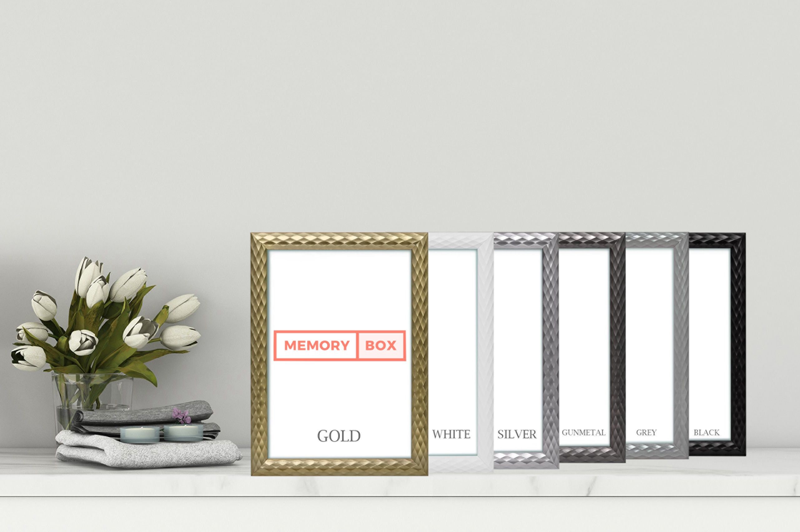 Diamond Sparkle Range  Mirror Effect Picture Photo Frame White Black Square A4 A3