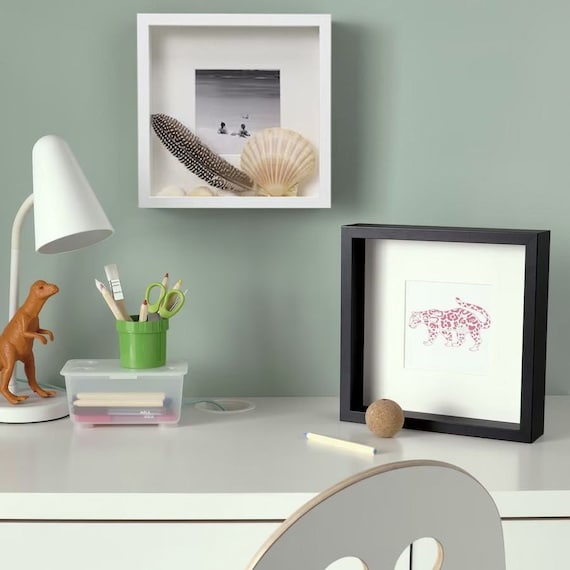 Black & White Ikea Ribba Style Box Frame 23x23cm 3D 3cm Deep With