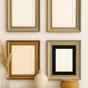 Cadre photo traditionnel shabby chic avec passepoil , or , blanc rustique vert et blanc effet vieilli , noir ivoire et passepoil blanc .