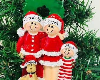 Christmas Eve Family With Dog Christmas Tree Decoration Ornament of 3/ 4 / 5 Christmas gift  personalised family tree decoration Bauble
