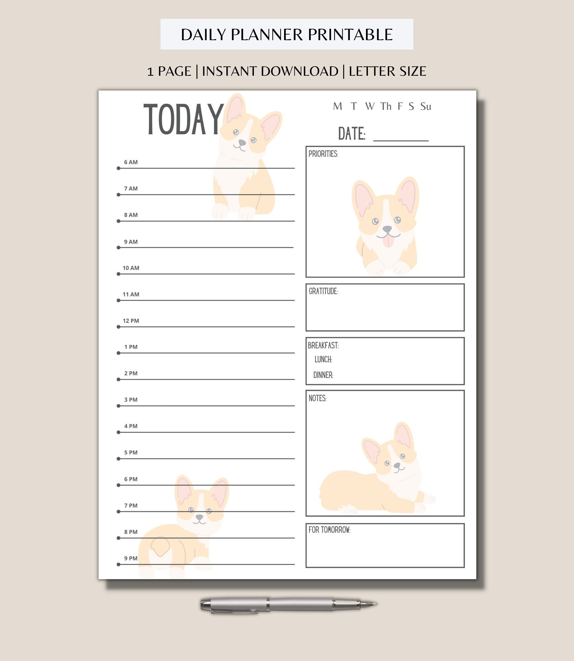 Corgi Daily Planner Printable Undated Daily Planner Daily To-do List ...