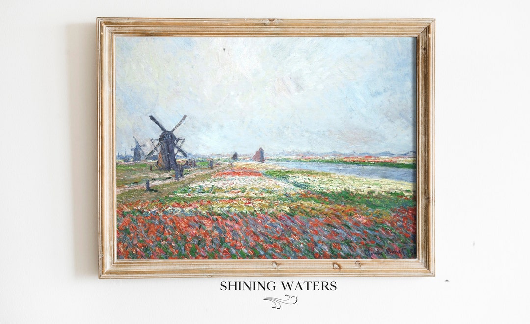 Tulip Field Landscape Painting Art Print Floral Meadow Instant Digital ...