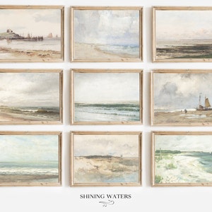 Vintage Beach Seascape Paintings Bundle | Seascape Gallery Set | Printable Wall Art | Instant Digital Download
