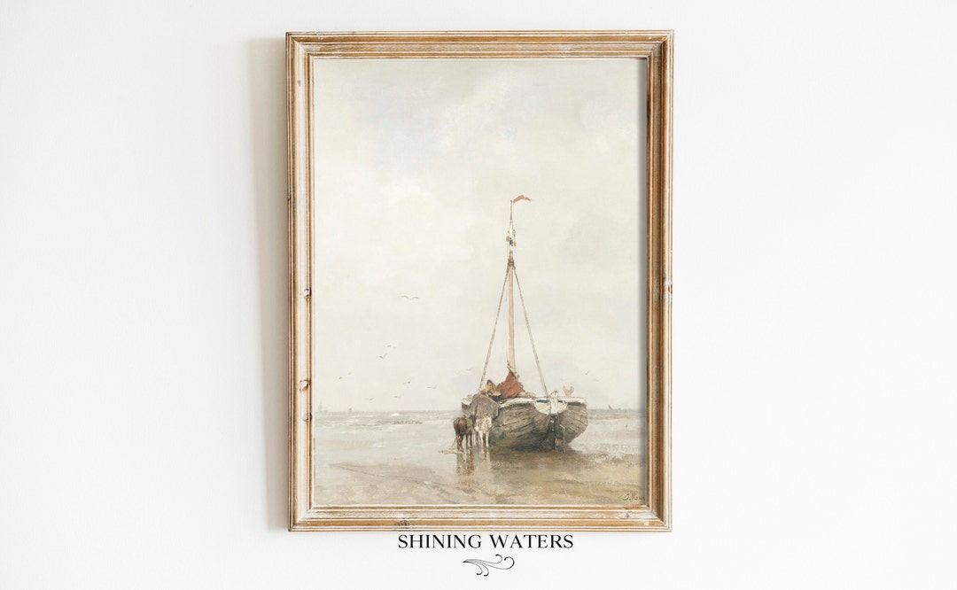 Vintage Nautical Boat Painting Printable Wall Art Instant Digital ...