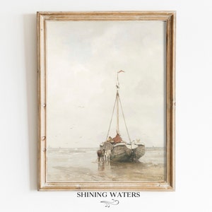 Vintage Nautical Boat Painting Printable Wall Art | Instant Digital Download | Vintage Seascape Painting