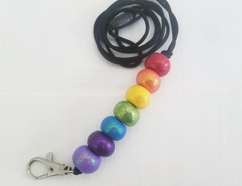 Teacher Lanyard Rainbow Lanyard Beaded Lanyard clay bead Etsy