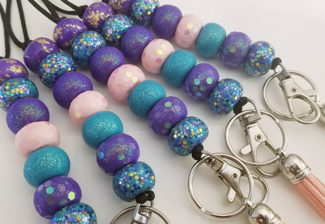 Mermaid Sparkle Lanyard, Teacher Bead Lanyard, Clay Bead Lanyard