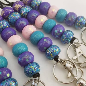 Mermaid Sparkle Lanyard, Teacher Bead Lanyard, clay bead lanyard, wristlet, Lulalina Design, lanyard, polymer clay, bead lanyard, keychain